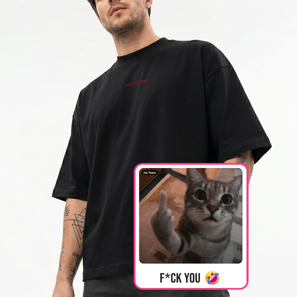 F You Cat QR Loose Boxy Tee - Funny QR Code T-Shirt | WearableCode