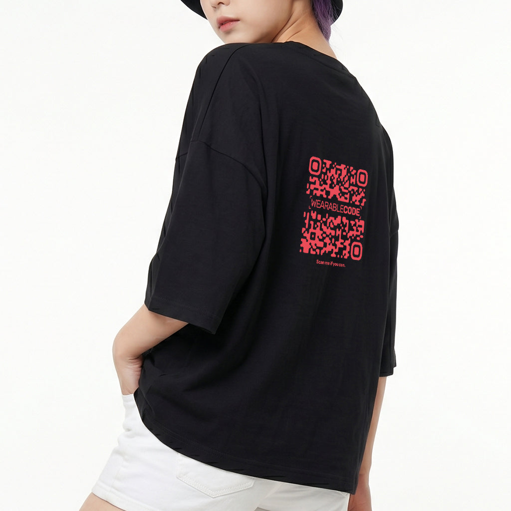 South Korea Flag QR Loose Boxy Tee - Funny QR Code T-Shirt | WearableCode