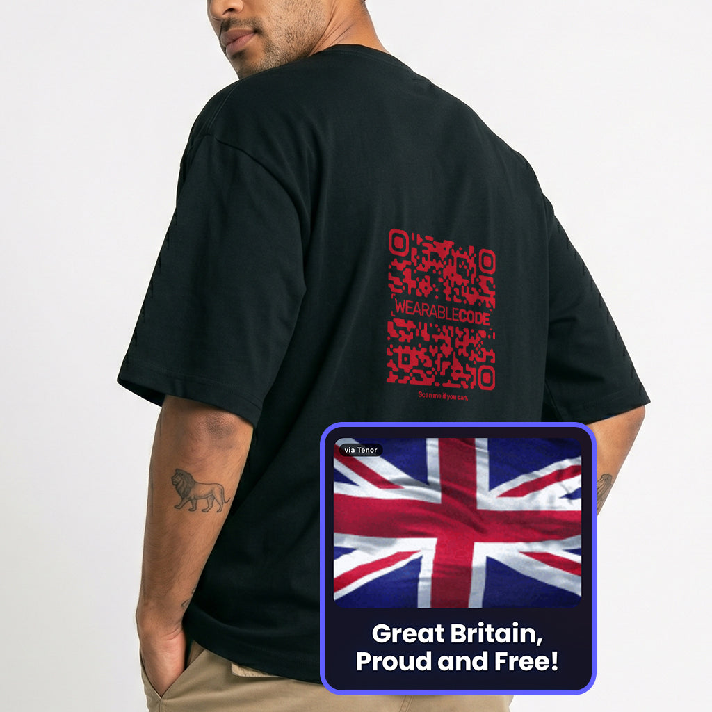 UK Flag QR Loose Boxy Tee - Funny QR Code T-Shirt | WearableCode