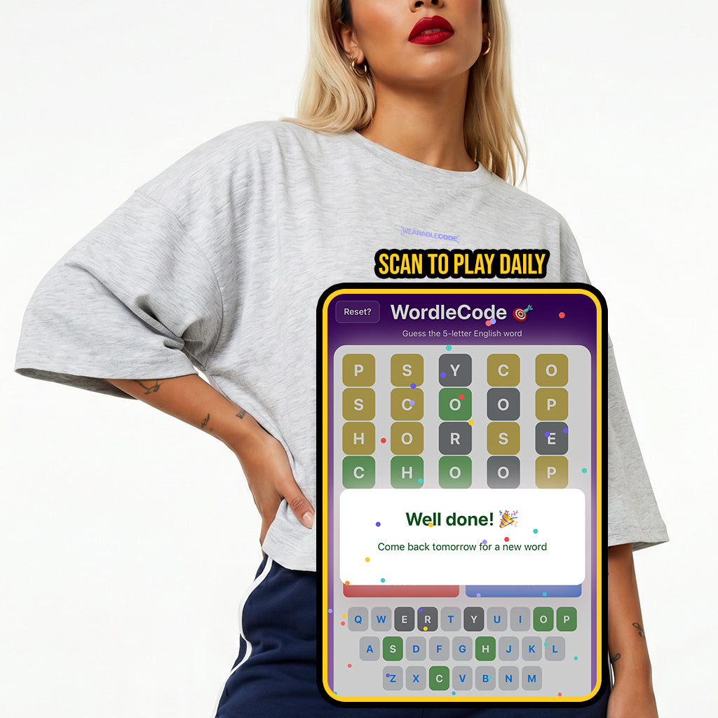 Wordle QR Loose Boxy Tee - Funny QR Code T-Shirt | WearableCode